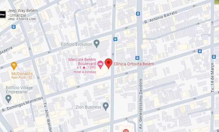 Mapa do Google mostrando a Clínica Ortovita de Belém - PA